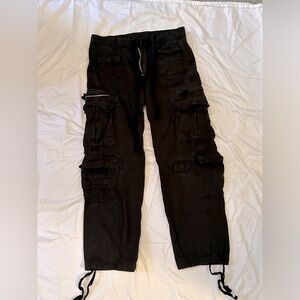 Mens MNML military style cargo pants in black baggy fit 34 waist